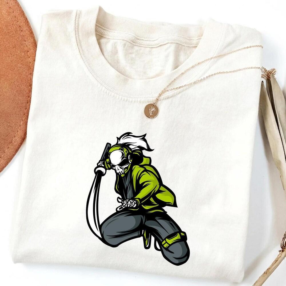 Anime Samurai Skull Shirt, Ninja Warrior Graphic Tee, Streetwear